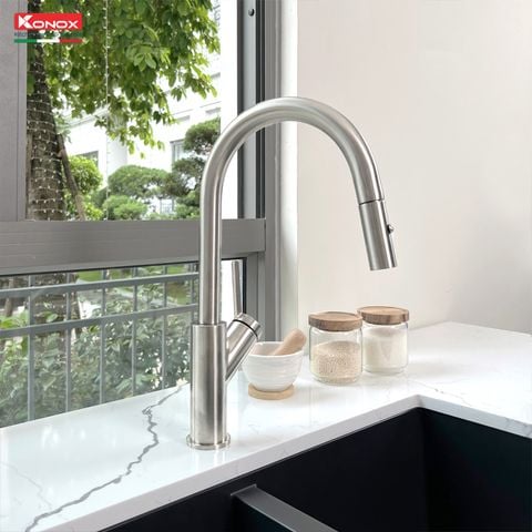 Vòi rửa bát rút dây konox Ponte Nickel