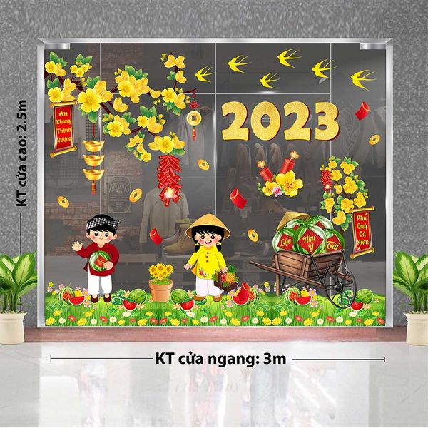 DECAL COMBO BÉ ĐI CHỢ XUÂN VÀ XE DƯA HẤU