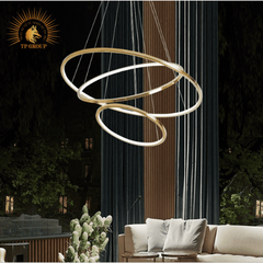 ĐÈN THẢ 3 VÒNG VÀNG BÓNG CAO CẤP TRANG TRÍ THÔNG TẦNG, PHÒNG KHÁCH KTH7055 VRG-861B18