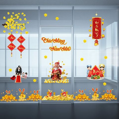 Combo Decal Trang Trí Tết Chúc Mừng Năm Mới - Tài Lộc Đầy Nhà