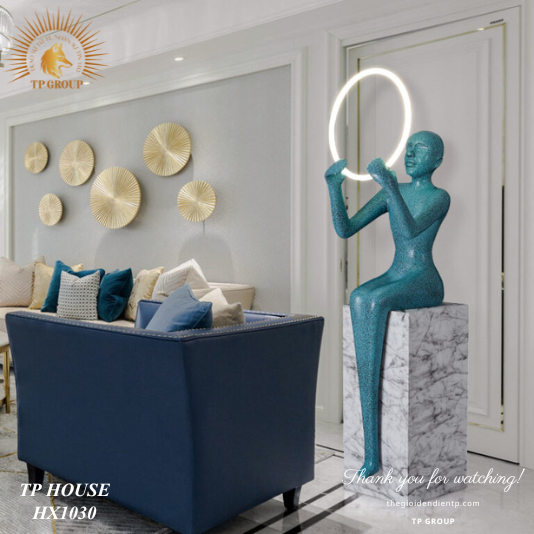 ĐÈN SÀN NGHỆ THUẬT TƯỢNG NGƯỜI NGỒI TRÊN BỤC HX1030