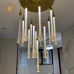 ĐÈN THẢ TRANG TRÍ PHA LÊ THÔNG TẦNG GIỌT NƯỚC CAO CẤP VIRGO L039