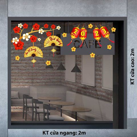 DECAL CÀNH HOA ĐỎ VÀ LỒNG ĐÈN AN KHANG THỊNH VƯỢNG 2023
