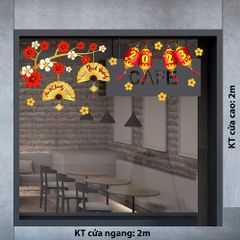 DECAL CÀNH HOA ĐỎ VÀ LỒNG ĐÈN AN KHANG THỊNH VƯỢNG 2023