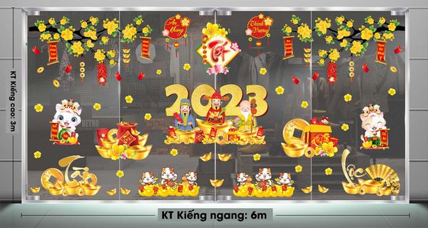 DECAL COMBO PHÚC LỘC THỌ VÀ ĐÔI MÈO TÀI LỘC