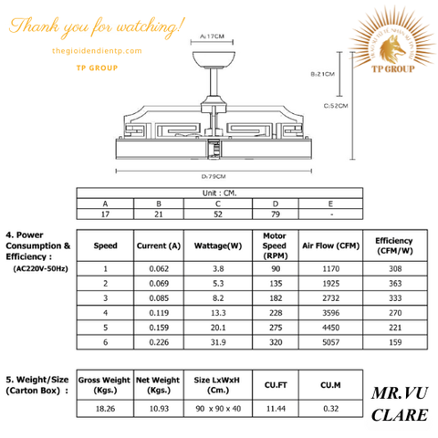 QUẠT TRẦN CLARE (MIỄN PHÍ LẮP ĐẶT)