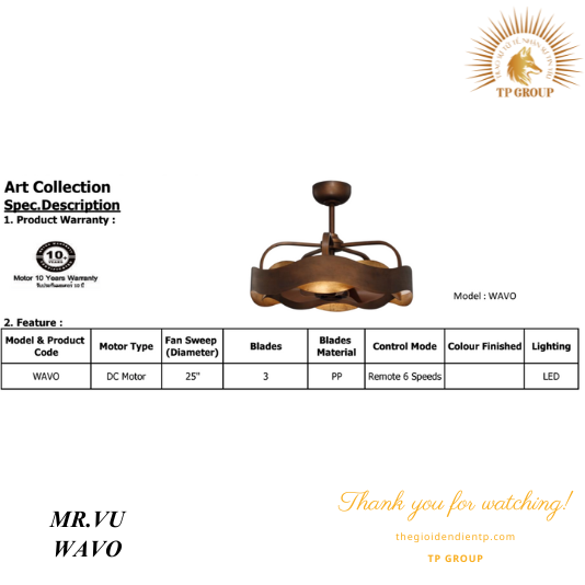QUẠT TRẦN WAVO (MIỄN PHÍ LẮP ĐẶT)