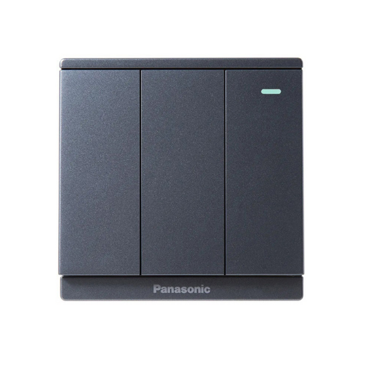 Panasonic Moderva - Bộ 3 Công Tắc C, 2 Chiều, Bắt Vít Có Chỉ Báo Dạ Quang Màu Xám Ánh Kim