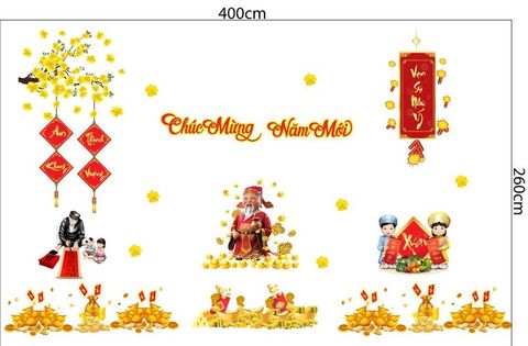 Combo Decal Trang Trí Tết Chúc Mừng Năm Mới - Tài Lộc Đầy Nhà