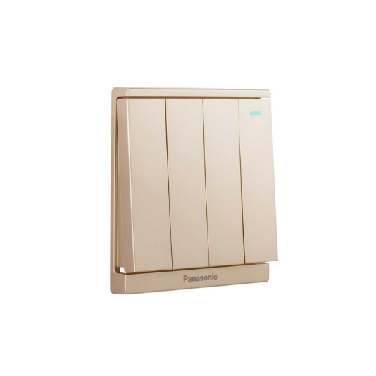 Panasonic Moderva - Bộ 4 Công Tắc B, 1 Chiều, Bắt Vít Có Chỉ Báo Dạ Quang Màu Xám Ánh Kim