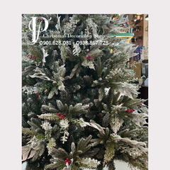 CÂY THÔNG ĐẦU NHỌN 5 LOẠI LÁ PHỦ TUYẾT GẮN TRÁI ĐỎ - CÂY TỰ ĐỘNG