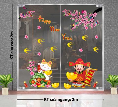 DECAL QUÝ MÃO COMBO CÀNH ĐÀO VÀ THẦN TÀI VÀ MÈO CHIÊU TÀI 2023