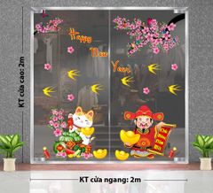 DECAL QUÝ MÃO COMBO CÀNH ĐÀO VÀ THẦN TÀI VÀ MÈO CHIÊU TÀI 2023