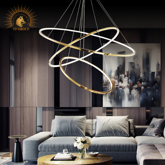 ĐÈN THẢ 3 VÒNG VÀNG BÓNG CAO CẤP TRANG TRÍ THÔNG TẦNG, PHÒNG KHÁCH KTH7055 VRG-861B18