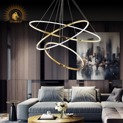 ĐÈN THẢ 3 VÒNG VÀNG BÓNG CAO CẤP TRANG TRÍ THÔNG TẦNG, PHÒNG KHÁCH KTH7055 VRG-861B18