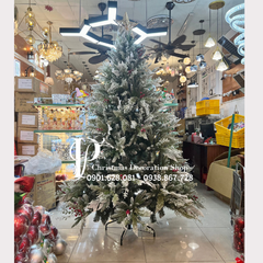 CÂY THÔNG ĐẦU NHỌN 5 LOẠI LÁ PHỦ TUYẾT GẮN TRÁI ĐỎ - CÂY TỰ ĐỘNG