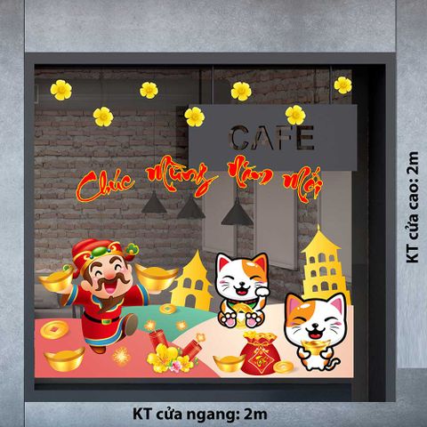 DECAL THẦN TÀI VÀ ĐÔI MÈO CHÚC MỪNG NĂM MỚI 2023