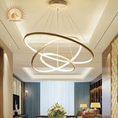 ĐÈN THẢ 3 VÒNG VÀNG BÓNG CAO CẤP TRANG TRÍ THÔNG TẦNG, PHÒNG KHÁCH KTH7055 VRG-861B18