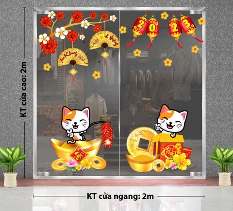 DECAL COMBO ĐÔI MÈO QUÝ MÃO VÀ CÀNH HOA ĐỎ 2023