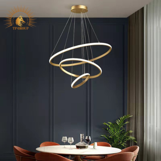 ĐÈN THẢ 3 VÒNG VÀNG BÓNG CAO CẤP TRANG TRÍ THÔNG TẦNG, PHÒNG KHÁCH KTH7055 VRG-861B18