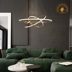 ĐÈN THẢ 3 VÒNG VÀNG BÓNG CAO CẤP TRANG TRÍ THÔNG TẦNG, PHÒNG KHÁCH KTH7055 VRG-861B18