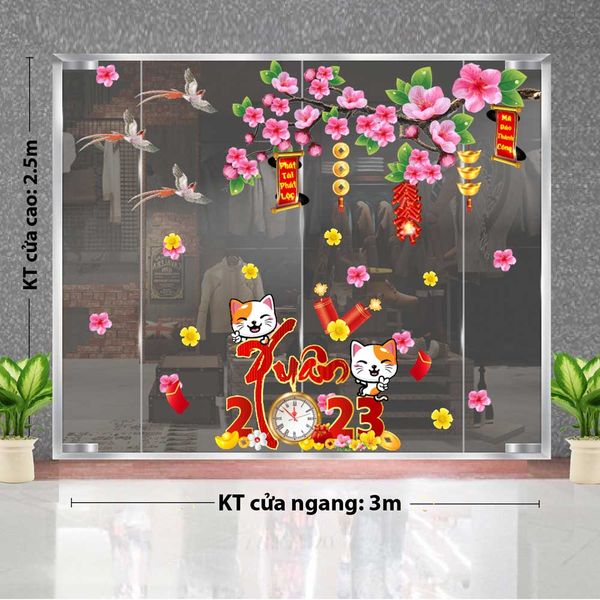 DECAL TRANG TRÍ TẾT COMBO XUÂN 2023 VÀ CÀNH ĐÀO HỒNG