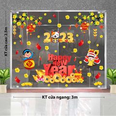 DECAL COMBO MAI VÀNG VÀ CHỮ HAPPY NEW YEAR