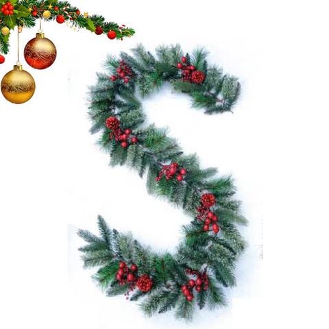 Dây thông trang trí Noel đầu nhọn 4 loại lá có trang trí