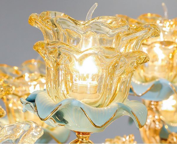 ĐÈN CHÙM PHA LÊ SỨ XANH NGỌC SANG TRỌNG (HÀNG ĐẶT 10 -15 NGÀY)