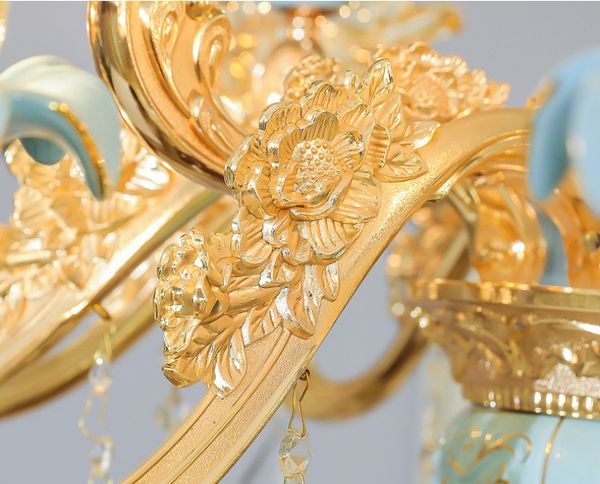 ĐÈN CHÙM PHA LÊ SỨ XANH NGỌC SANG TRỌNG (HÀNG ĐẶT 10 -15 NGÀY)