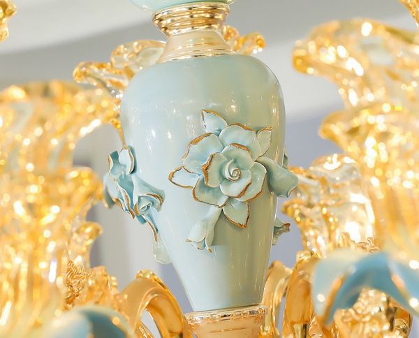 ĐÈN CHÙM PHA LÊ SỨ XANH NGỌC SANG TRỌNG (HÀNG ĐẶT 10 -15 NGÀY)