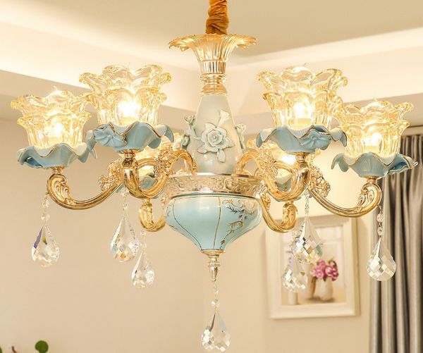 ĐÈN CHÙM PHA LÊ SỨ XANH NGỌC SANG TRỌNG (HÀNG ĐẶT 10 -15 NGÀY)