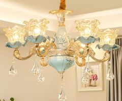 ĐÈN CHÙM PHA LÊ SỨ XANH NGỌC SANG TRỌNG (HÀNG ĐẶT 10 -15 NGÀY)