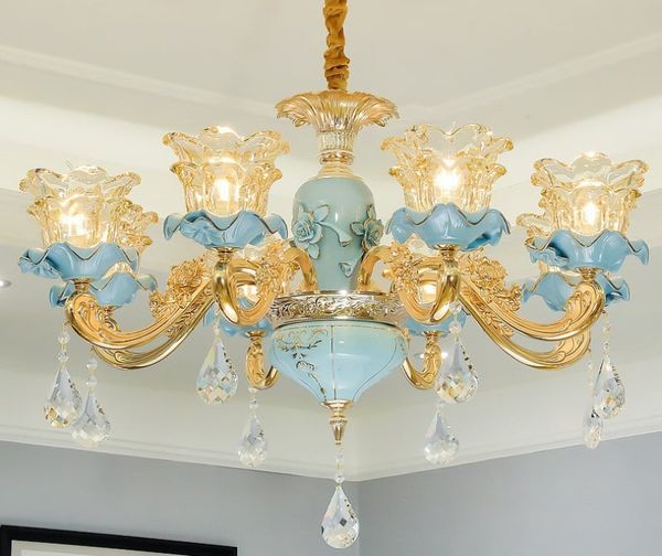 ĐÈN CHÙM PHA LÊ SỨ XANH NGỌC SANG TRỌNG (HÀNG ĐẶT 10 -15 NGÀY)