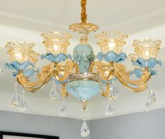 ĐÈN CHÙM PHA LÊ SỨ XANH NGỌC SANG TRỌNG (HÀNG ĐẶT 10 -15 NGÀY)