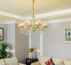 ĐÈN CHÙM PHA LÊ SỨ XANH NGỌC SANG TRỌNG (HÀNG ĐẶT 10 -15 NGÀY)