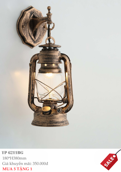 Đèn vách bão giả cổ màu đồng điện 220V bóng đèn led E27