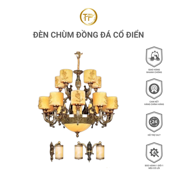 Đèn chùm đồng đá cổ điển
