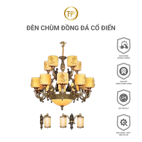 Đèn chùm đồng đá cổ điển