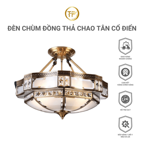 Đèn chùm đồng thả chao tân cổ điển