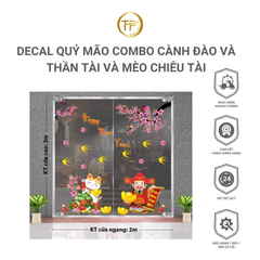 DECAL QUÝ MÃO COMBO CÀNH ĐÀO VÀ THẦN TÀI VÀ MÈO CHIÊU TÀI 2023
