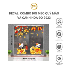 DECAL COMBO ĐÔI MÈO QUÝ MÃO VÀ CÀNH HOA ĐỎ 2023