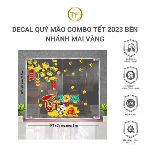 DECAL QUÝ MÃO COMBO TẾT 2023 BÊN NHÁNH MAI VÀNG
