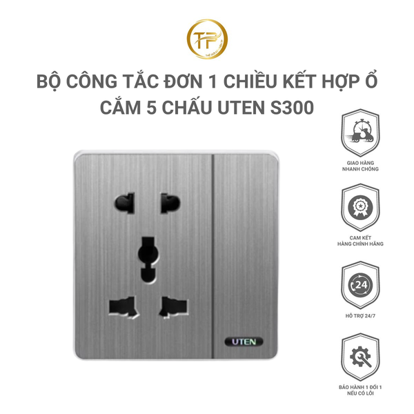 Bộ công tắc đơn 1 chiều kết hợp ổ cắm 5 chấu uten S300