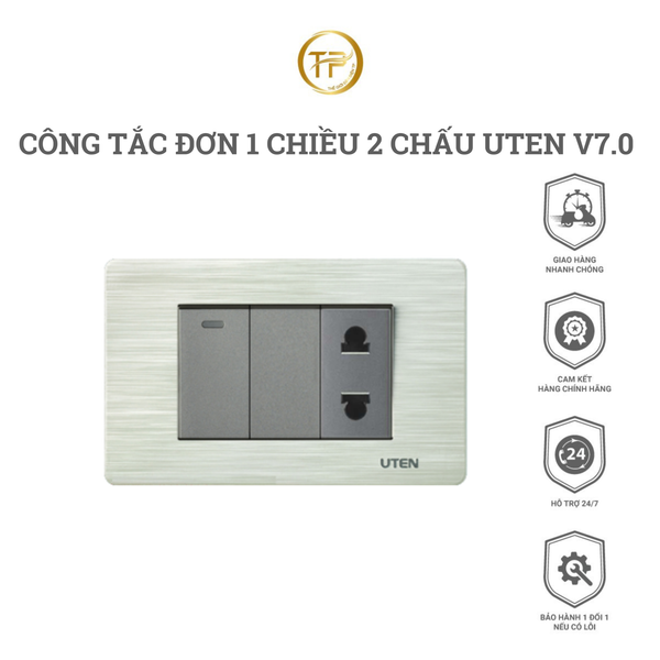 Công tắc đơn 1 chiều ổ cắm 2 chấu UTEN V7.0