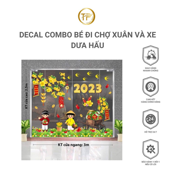 DECAL COMBO BÉ ĐI CHỢ XUÂN VÀ XE DƯA HẤU