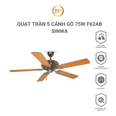 Quạt trần 5 cánh gỗ 75w F62AB Sinwa