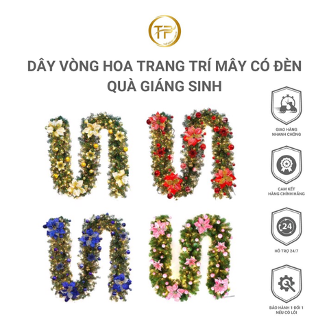 Dây Vòng Hoa Trang Trí Mây Có Đèn Quà Giáng Sinh