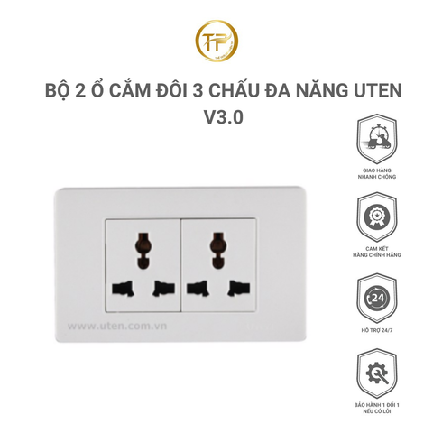 BỘ 2 Ổ CẮM ĐÔI 3 CHẤU ĐA NĂNG UTEN V3.0