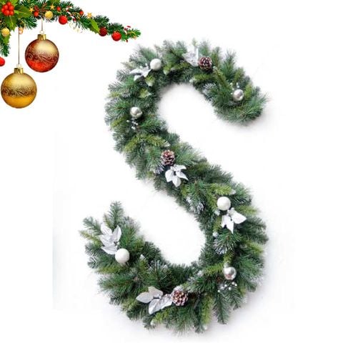 Dây thông trang trí Noel 3 loại lá lăn kim tuyến bạc có trang trí
